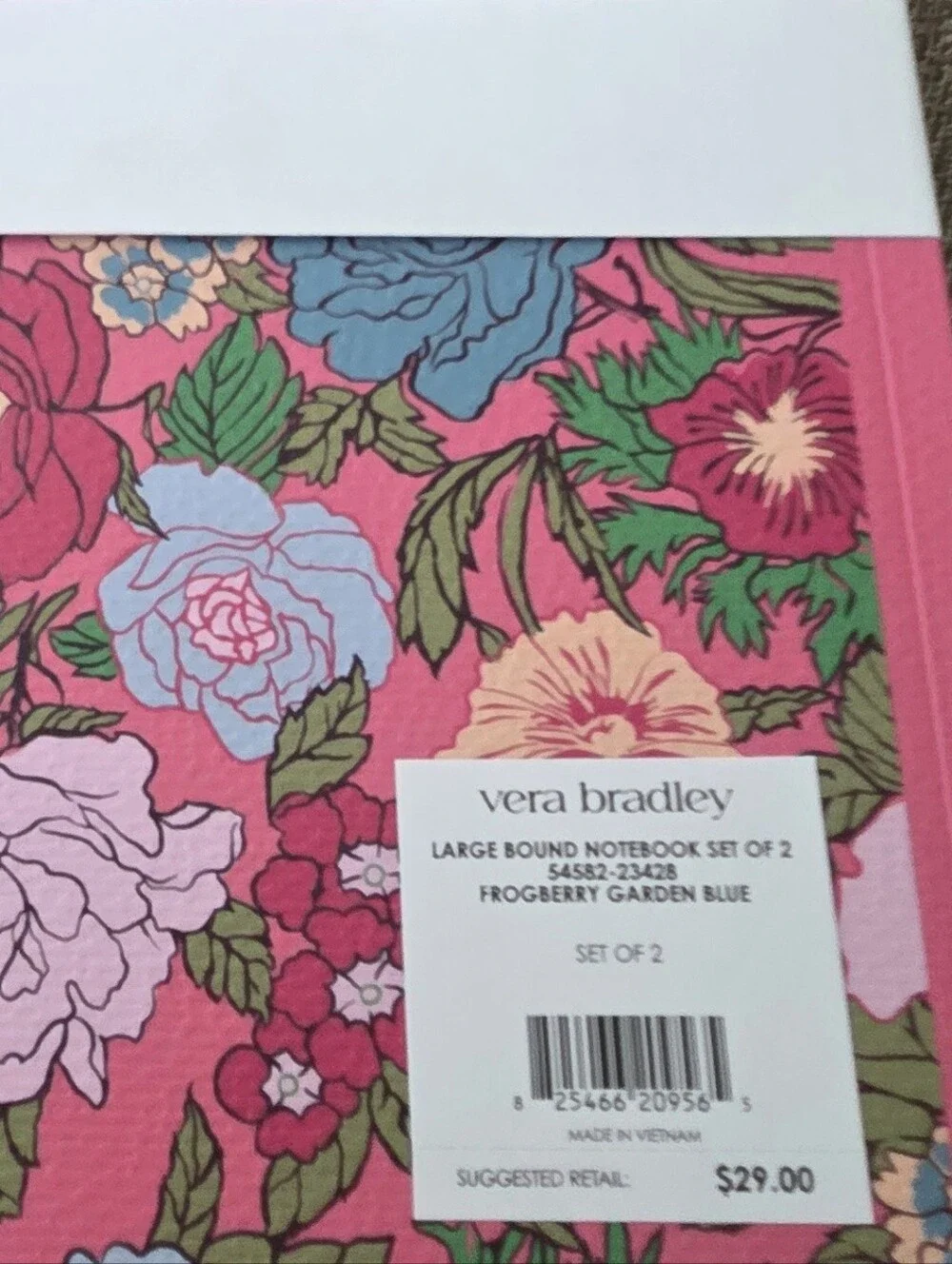 Vera Bradley Frogberry Garden Blue Large Bound Set Of 2 Notebooks